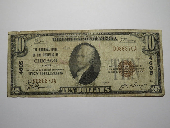 $10 1929 Chicago Illinois IL National Currency Bank Note Bill Charter #4605