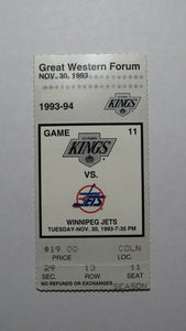 November 30, 1993 Los Angeles Kings Vs. Jets Hockey Ticket Stub! 2 Gretzky Goals