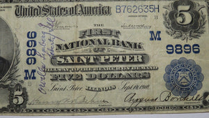 $5 1902 Saint Peter Illinois IL National Currency Bank Note Bill Ch #9896 VF+ St
