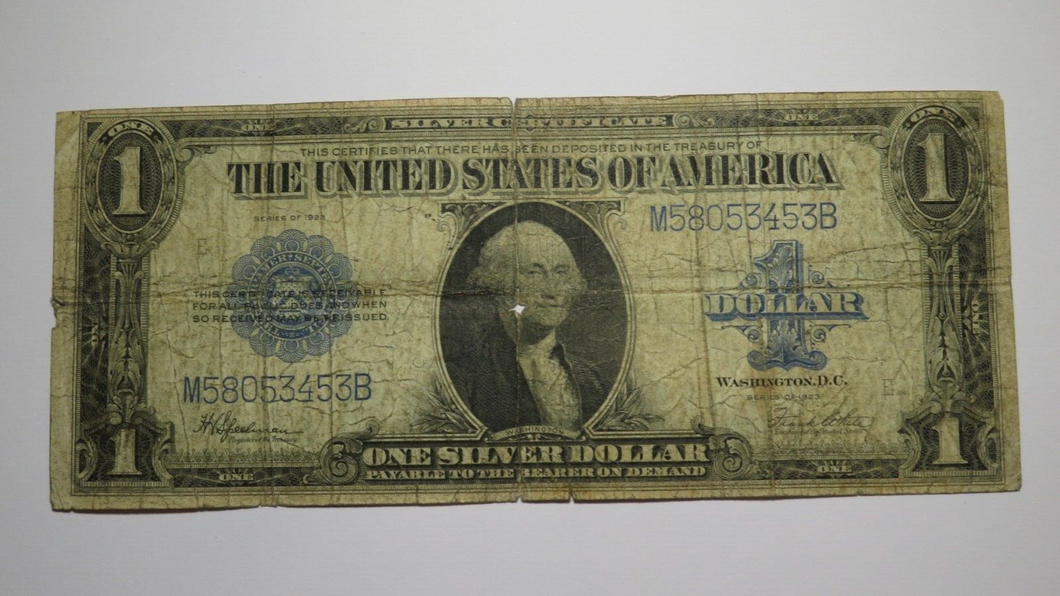$1 1923 Silver Certificate Large Bank Note Bill Blue Seal One Dollar Good