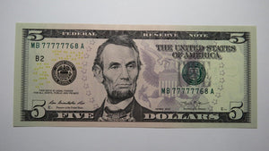 $ 5 & $20 2013 Matching 6 Digit Near Solid Serial Numbers Federal Reserve Notes