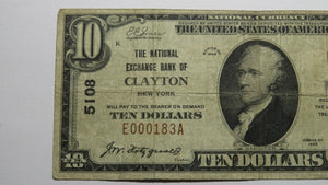 $10 1929 Clayton New York NY National Currency Bank Note Bill Ch. #5108 Fine+
