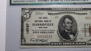 $5 1929 Harrisville New York NY National Currency Bank Note Bill Ch #10767 VF35