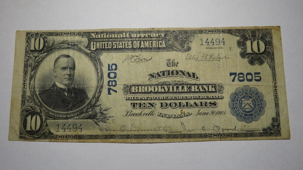 $10 1902 Brookville Indiana IN National Currency Bank Note Bill! Ch. #7805 RARE!