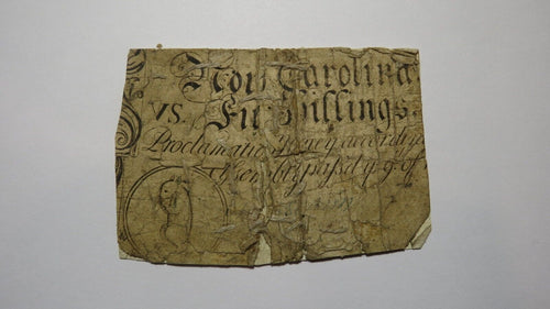 1754 Five Shillings North Carolina NC Colonial Currency Note Bill! 5s RARE