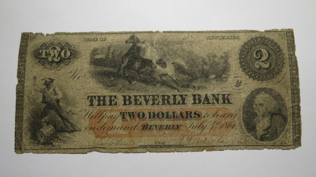 $2 1861 Beverly New Jersey NJ Obsolete Currency Bank Note Bill! Beverly Bank!