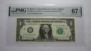 $1 2017 Near Solid Serial Number Federal Reserve Bank Note Bill UNC67 PMG 444444