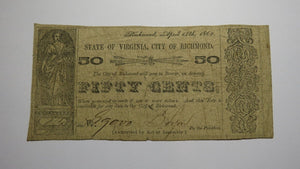 $.50 1862 Richmond Virginia Obsolete Currency Bank Note Bill City of Richmond!