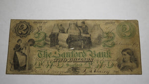 $2 1861 Sanford Maine ME Obsolete Currency Bank Note Bill! The Sanford Bank