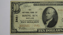 Load image into Gallery viewer, $10 1929 Rising Sun Maryland MD National Currency Bank Note Bill Ch. #2481 VF