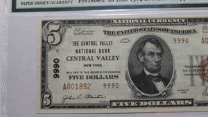 $5 1929 Central Valley New York NY National Currency Bank Note Bill #9990 XF45