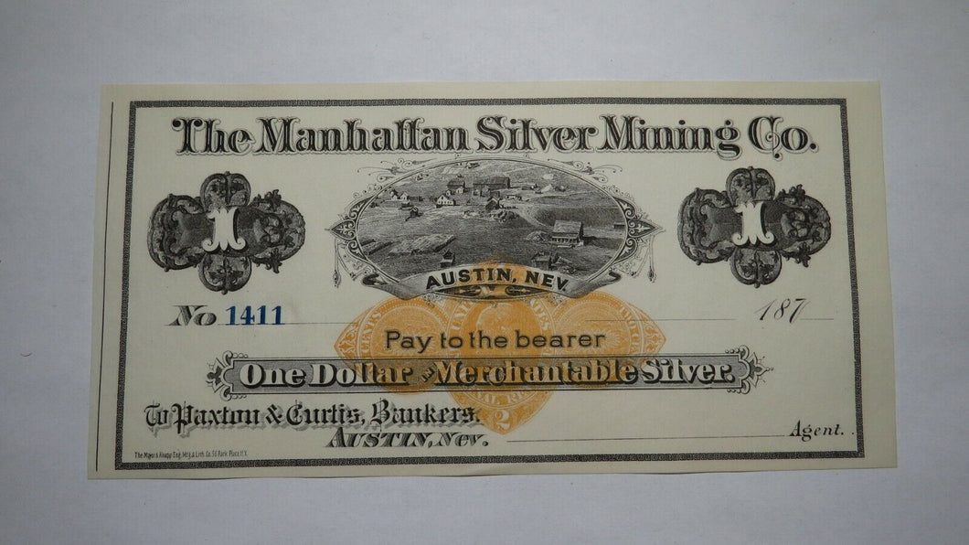 $1 187_ Austin Nevada NV Manhattan Silver Mining Company Remainder Uncirculated+