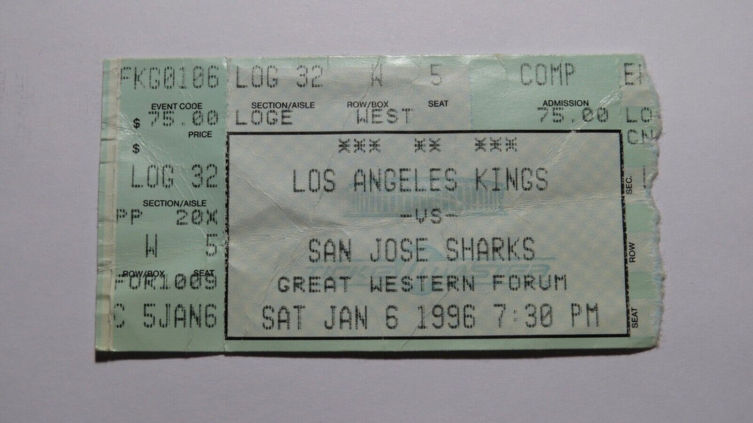 January 6, 1996 Los Angeles Kings Vs. Sharks Hockey Ticket Stub! Gretzky Goal!