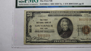 $20 1929 Gouverneur New York NY National Currency Bank Note Bill #2510 VF25 PMG