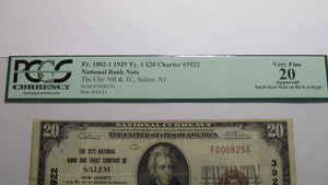 $20 1929 Salem New Jersey NJ National Currency Bank Note Bill Ch. #3922 VF20