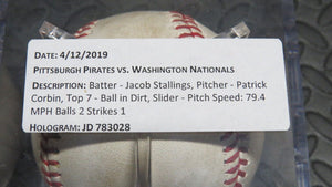 2019 Jacob Stallings Pittsburgh Pirates Game Used MLB Baseball! Patrick Corbin