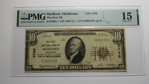 $10 1929 Medford Oklahoma OK National Currency Bank Note Bill Ch. #5796 F15 PMG