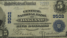 Load image into Gallery viewer, $5 1902 Oakland California CA National Currency Bank Note Bill Charter #9502 VF