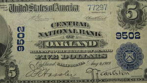 $5 1902 Oakland California CA National Currency Bank Note Bill Charter #9502 VF