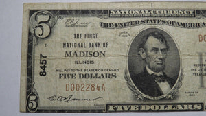 $5 1929 Madison Illinois IL National Currency Bank Note Bill Ch. #8457 FINE!