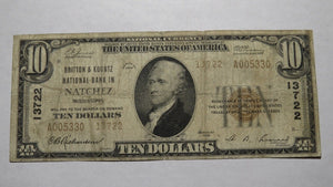 $10 1929 Natchez Mississippi MS National Currency Bank Note Bill Ch. #13722 FINE