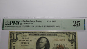 $10 1929 Butler New Jersey NJ National Currency Bank Note Bill Ch #6912 VF25 PMG