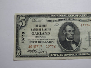 $5 1929 Oakland Maryland MD National Currency Bank Note Bill Ch. #13776 XF++++