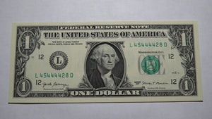 $1 2017 Fancy Serial Number Federal Reserve Bank Note Bill Crisp Uncirculated 45