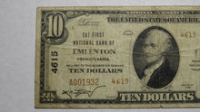 Load image into Gallery viewer, $10 1929 Emlenton Pennsylvania PA National Currency Bank Note Bill! Ch. #4615