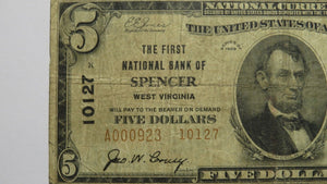 $5 1929 Spencer West Virginia WV National Currency Bank Note Bill Ch. #9462 RARE