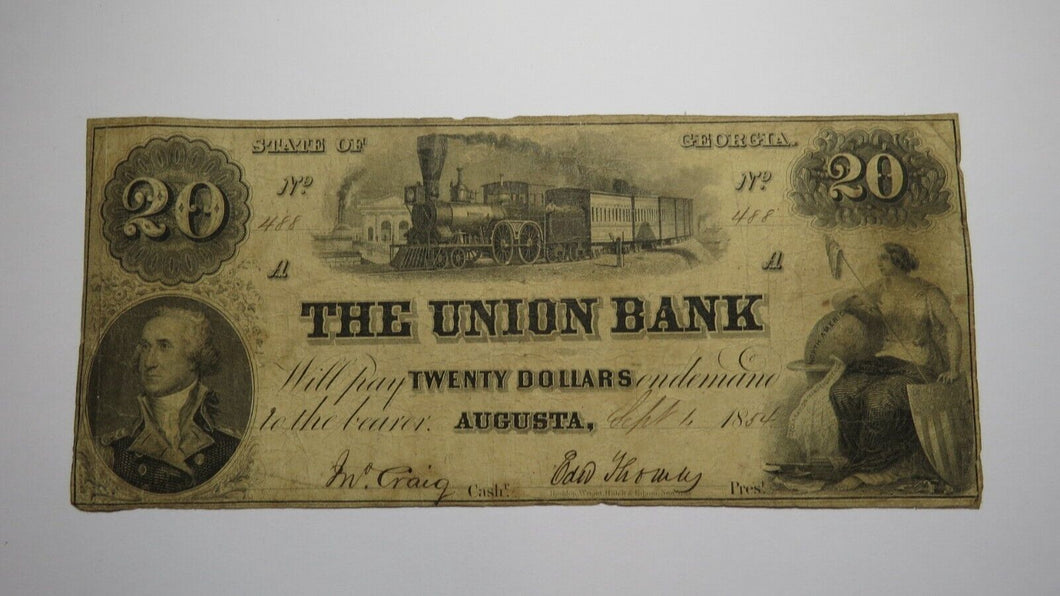 $20 1854 Augusta Georgia GA Obsolete Currency Bank Note Bill The Union Bank