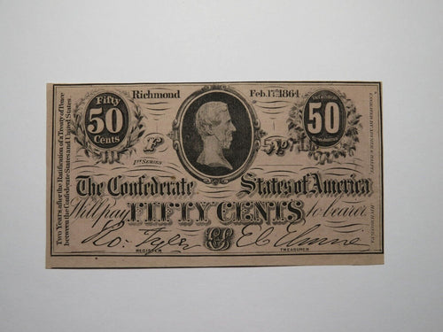 $.50 1864 Richmond Virginia VA Confederate Currency Bank Note Bill RARE T72 UNC+
