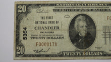 Load image into Gallery viewer, $20 1929 Chandler Oklahoma OK National Currency Bank Note Bill #5354 Low Serial!