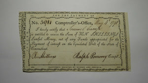1791 10 Shillings Connecticut Comptrollers Office Colonial Currency Note Pomeroy