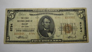 $5 1929 Islip New York NY National Currency Bank Note Bill! Charter #8794 FINE!