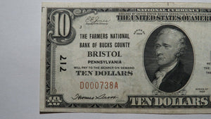 $10 1929 Bristol Pennsylvania PA National Currency Bank Note Bill Ch. #717 XF+