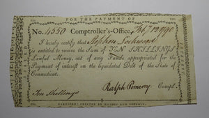 1790 10s Connecticut Comptroller's Office Colonial Currency Note Ralph Pomeroy!
