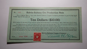 $10 1915 Kelvin-Sultana Copper Company Ore Production Obsolete Currency Note