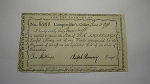 1791 10 Shillings Connecticut Comptrollers Office Colonial Currency Note Pomeroy