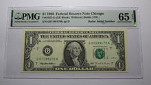 Load image into Gallery viewer, $1 1995 Radar Serial Number Federal Reserve Currency Bank Note Bill PMG UNC65EPQ