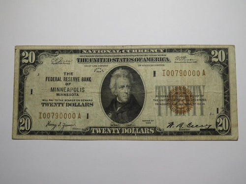$20 1929 Minneapolis Very Fancy Serial Number National Currency Bank Note