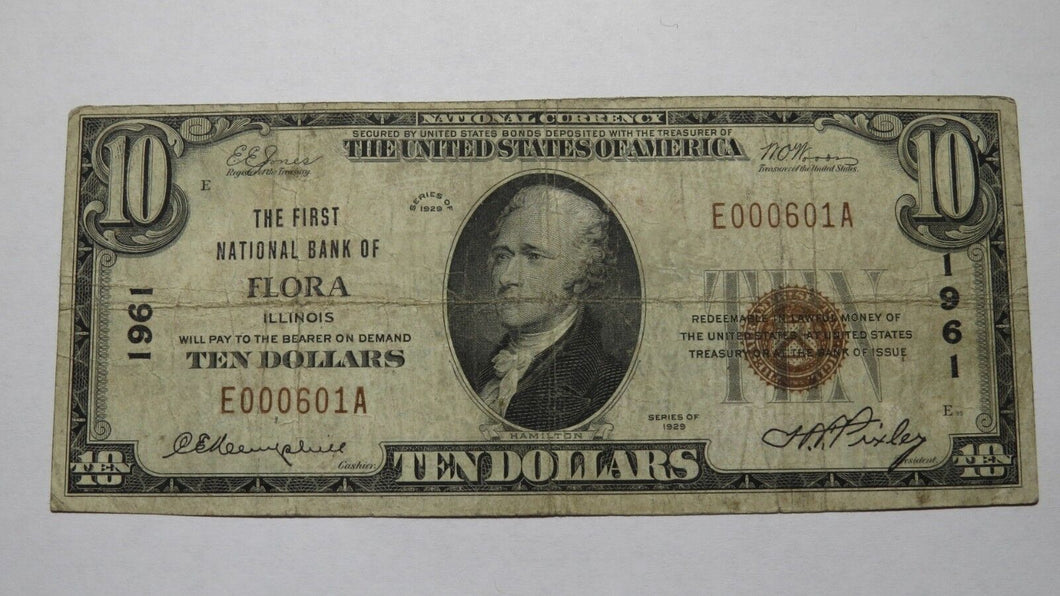 $10 1929 Flora Illinois IL National Currency Bank Note Bill Ch. #1961 FINE!