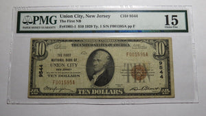 $10 1929 Union City New Jersey NJ National Currency Bank Note Bill #9544 F15 PMG