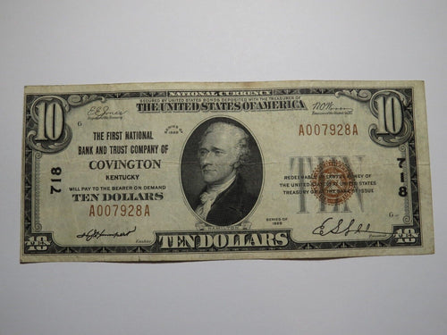 $10 1929 Covington Kentucky KY National Currency Bank Note Bill Ch. #718 VF