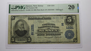 $5 1902 Sussex New Jersey NJ National Currency Bank Note Bill Ch. #1221 VF20 PMG