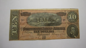$10 1864 Richmond Virginia VA Confederate Currency Bank Note Bill RARE! T68 XF