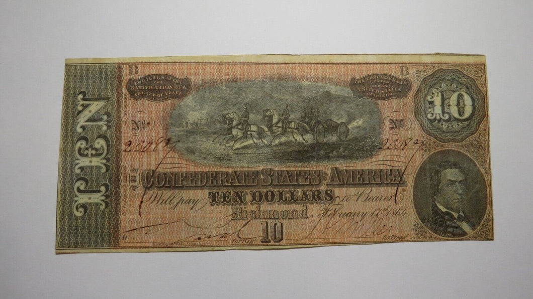 $10 1864 Richmond Virginia VA Confederate Currency Bank Note Bill RARE! T68 XF