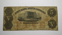 Load image into Gallery viewer, $5 1855 Charleston South Carolina SC Obsolete Currency Bank Note Bill State Bank