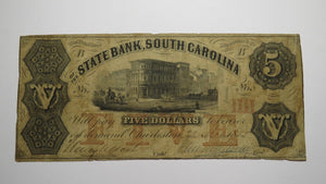 $5 1855 Charleston South Carolina SC Obsolete Currency Bank Note Bill State Bank