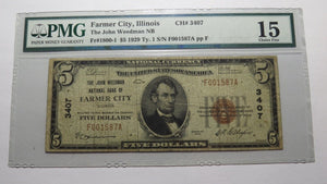 $5 1929 Farmer City Illinois IL National Currency Bank Note Bill!  #3407 Fine!
